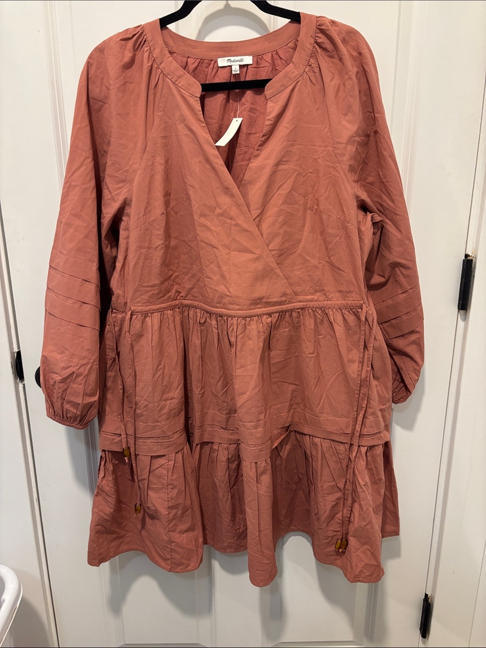 Madewell Balloon-Sleeve Midi Dusty Rose Wrap Dress Size Large NWT